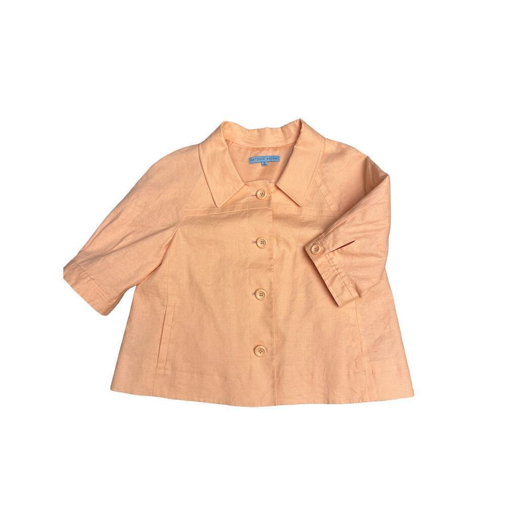 ANTONIO MELANI Bolero Jacket Womens Size 6 Linen Lined Pleated Cropped - Picture 12 of 12